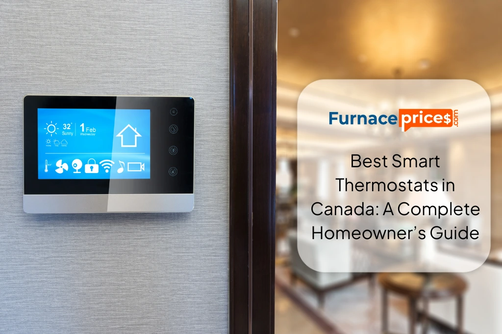 Modern smart thermostat mounted on wall — one of the best smart thermostats in Canada