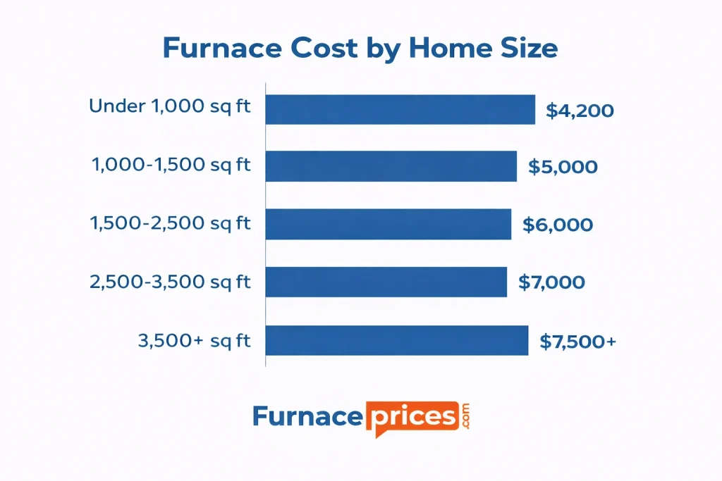 Furnace cost by home size chart Kitchener - BTU and price comparison Ontario