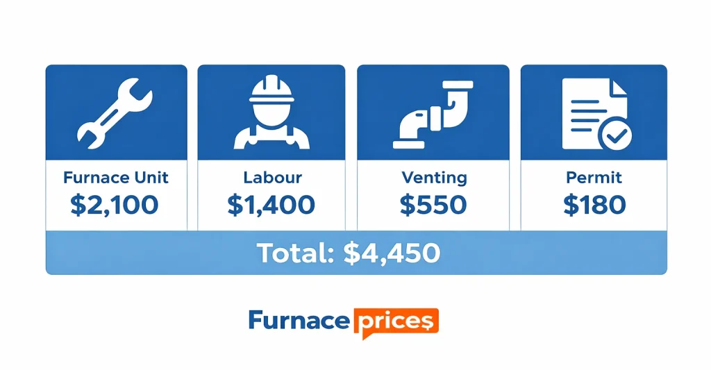 Furnace installation cost breakdown Kitchener Ontario - unit labour venting permit