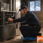 Licensed HVAC technician installing a high efficiency furnace in a Cambridge Ontario home