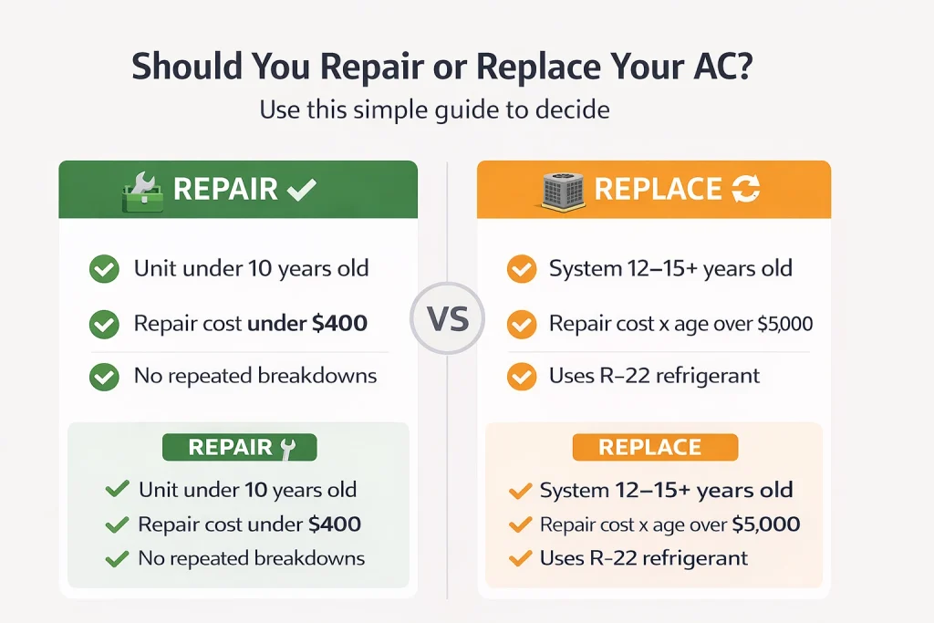 AC repair vs replace decision guide for Burlington Ontario homeowners