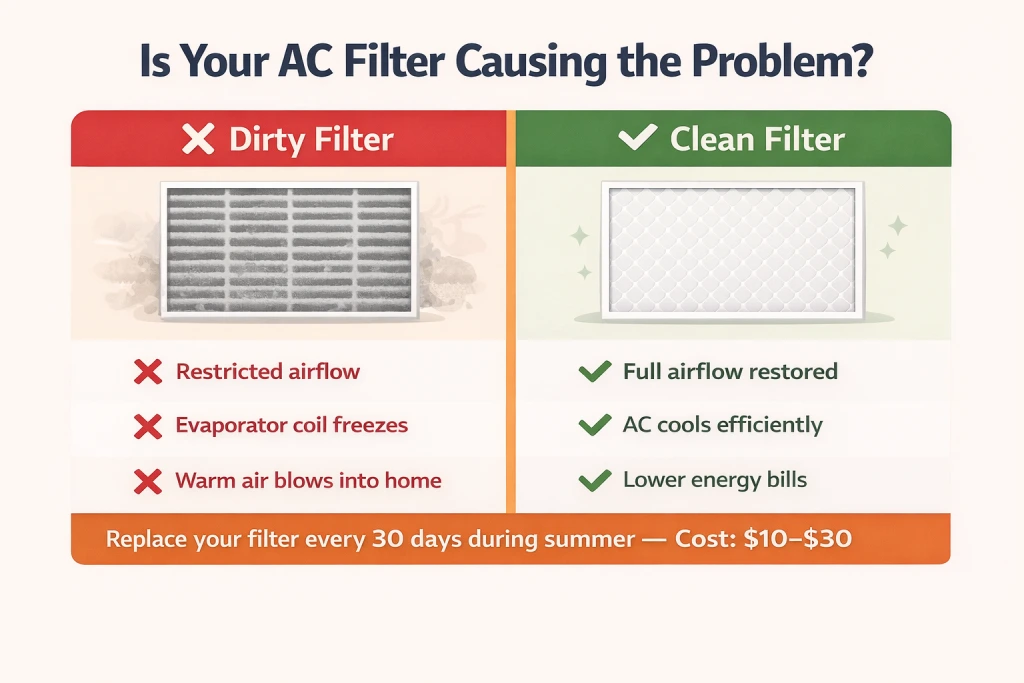 Dirty vs clean AC air filter comparison — why your AC is not cooling properly in Burlington