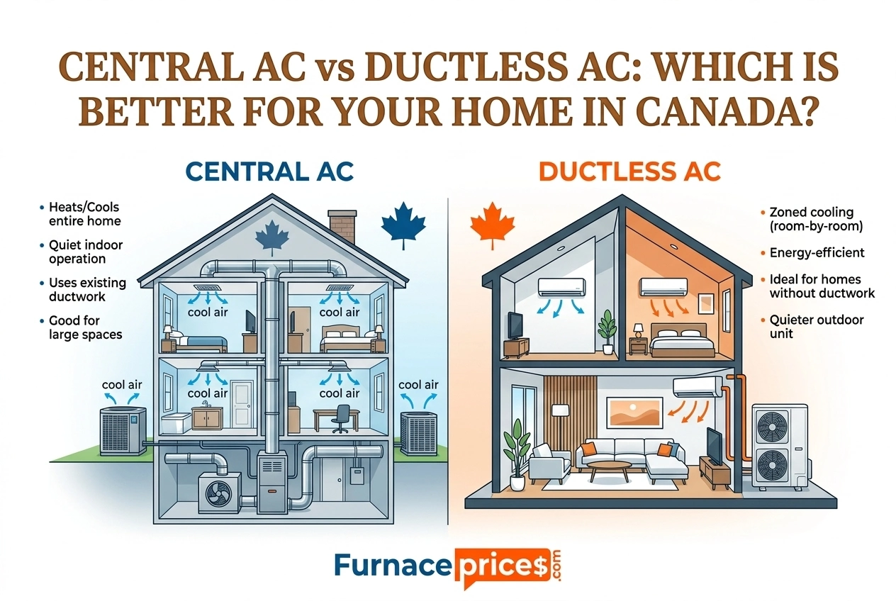 Central AC vs ductless AC comparison in a Canadian home