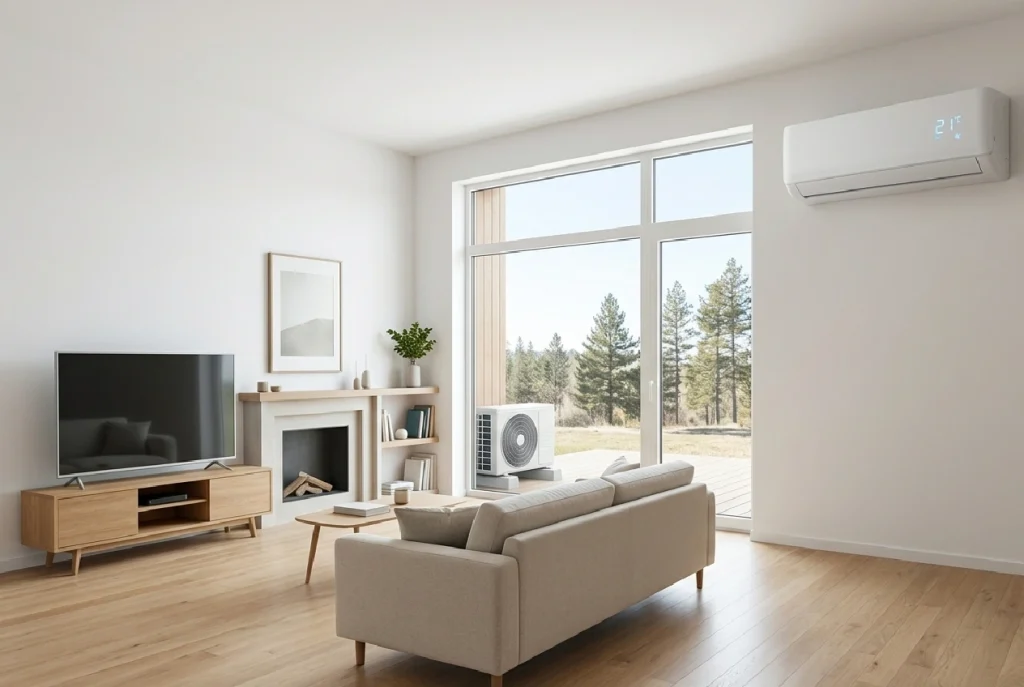 Ductless mini-split indoor wall unit installed in a Canadian living room