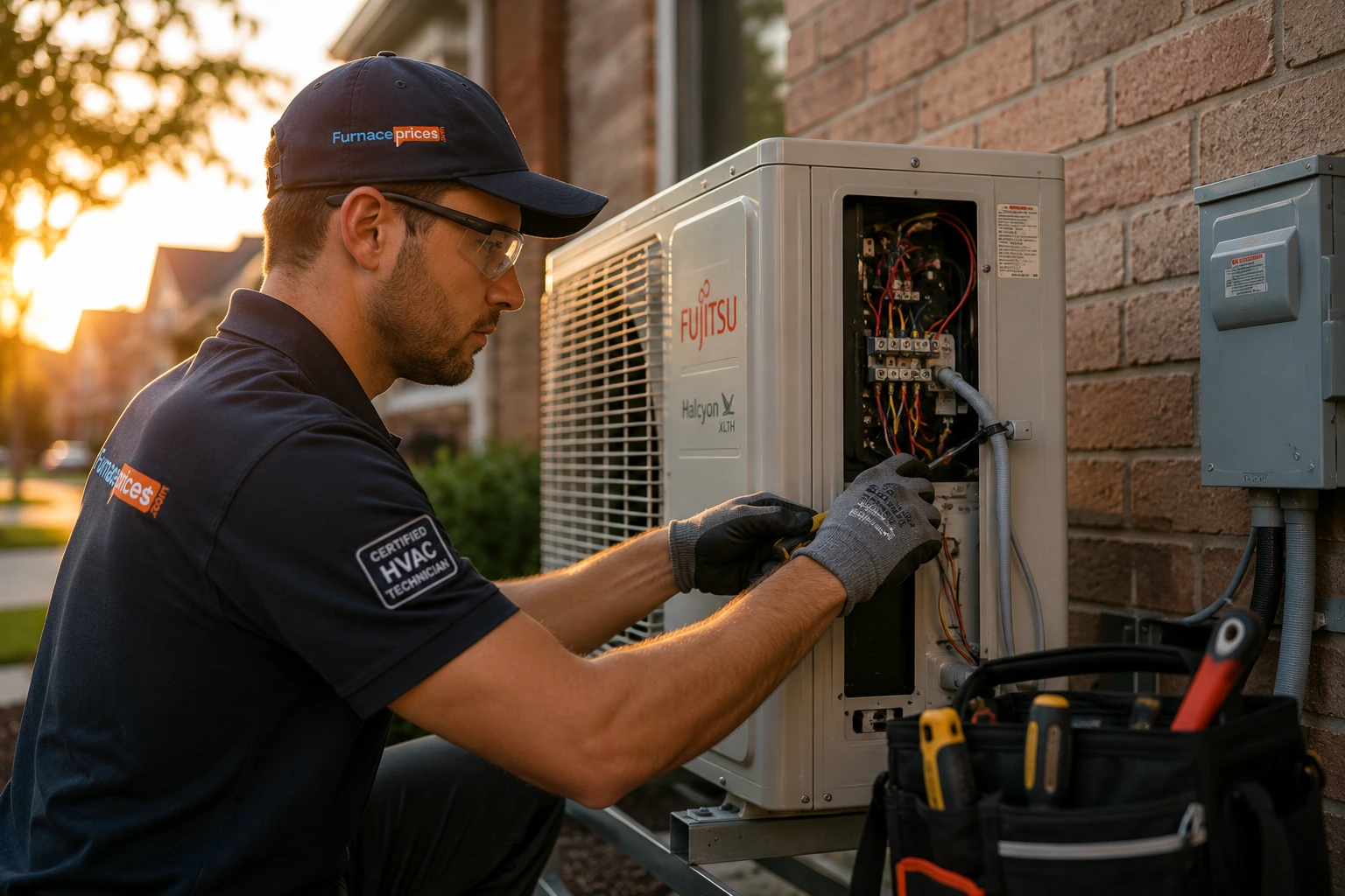 HVAC technician completing AC installation process at a Burlington Ontario residential property