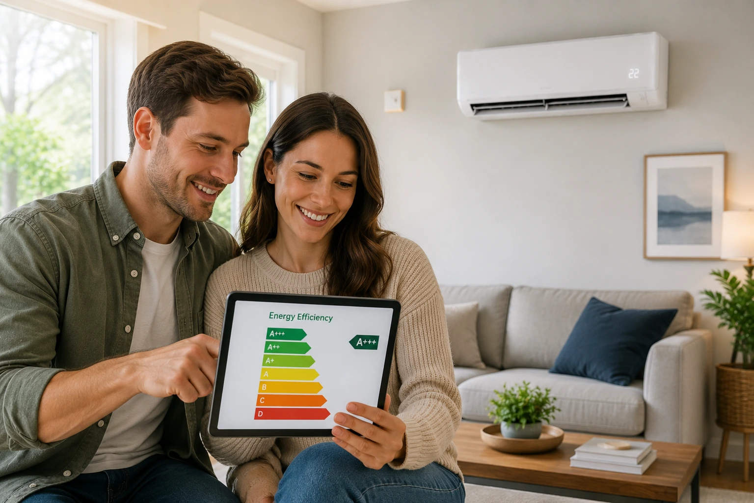 Homeowners researching and choosing the right air conditioner for their Burlington home