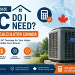 AC Size Calculator Canada showing central air conditioner sizing guide and AC tonnage calculator for Canadian homes