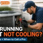 AC running but not cooling — homeowner checking outdoor unit in summer heat Placement: Featured image slot