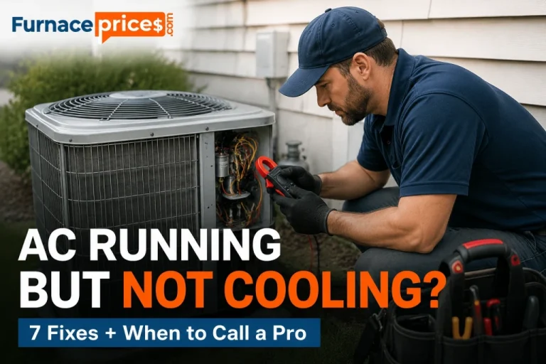 AC running but not cooling — homeowner checking outdoor unit in summer heat Placement: Featured image slot