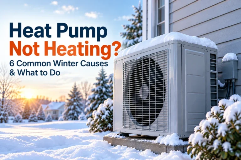 Frost covering a heat pump outdoor unit during an Ontario winter, illustrating a heat pump not heating properly
