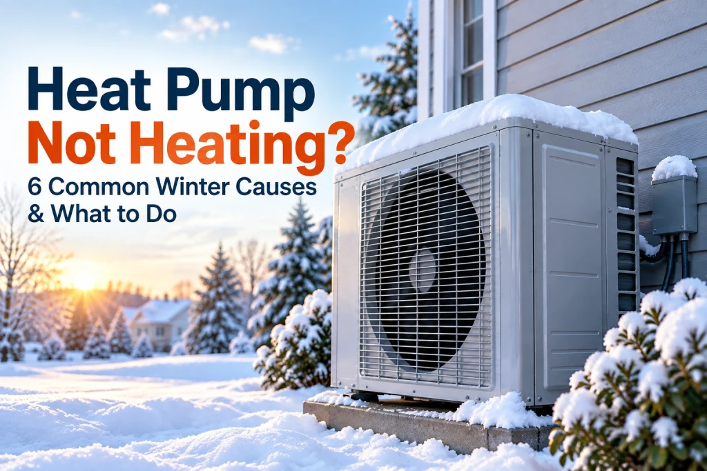 Frost covering a heat pump outdoor unit during an Ontario winter, illustrating a heat pump not heating properly